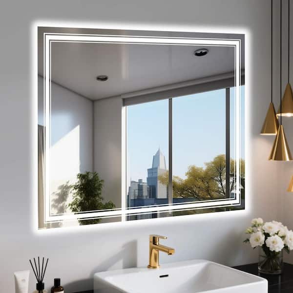 40 in. W x 32 in. H Rectangular Frameless Wall Bathroom Vanity Mirror in White