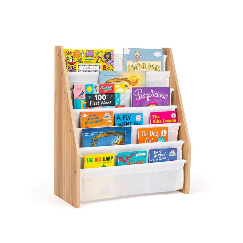 Kids' White and Natural 6-Tier Fabric Book Rack
