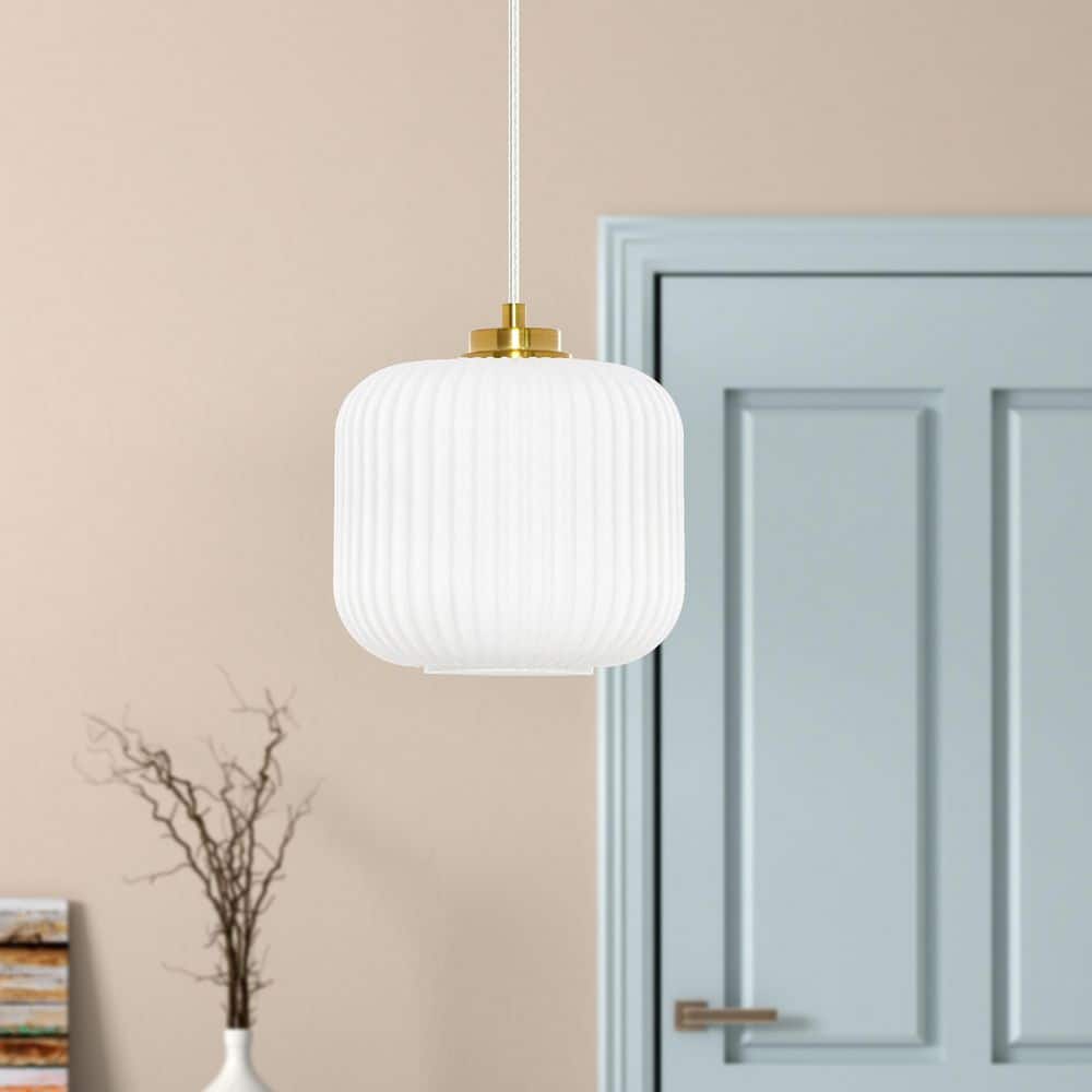 Hadley 8 in. 1-Light Gold Pendant with White Glass Shade price history on PriceWatchPro
