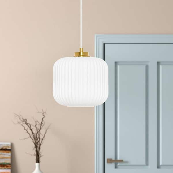 Hadley 8 in. 1-Light Gold Pendant with White Glass Shade
