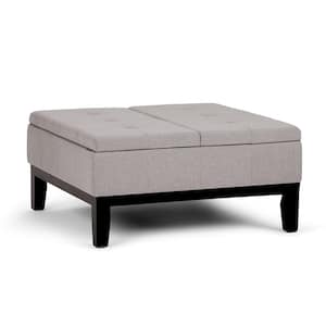 Dover 36 in. Contemporary Square Storage Ottoman in Cloud Grey Linen Look Fabric