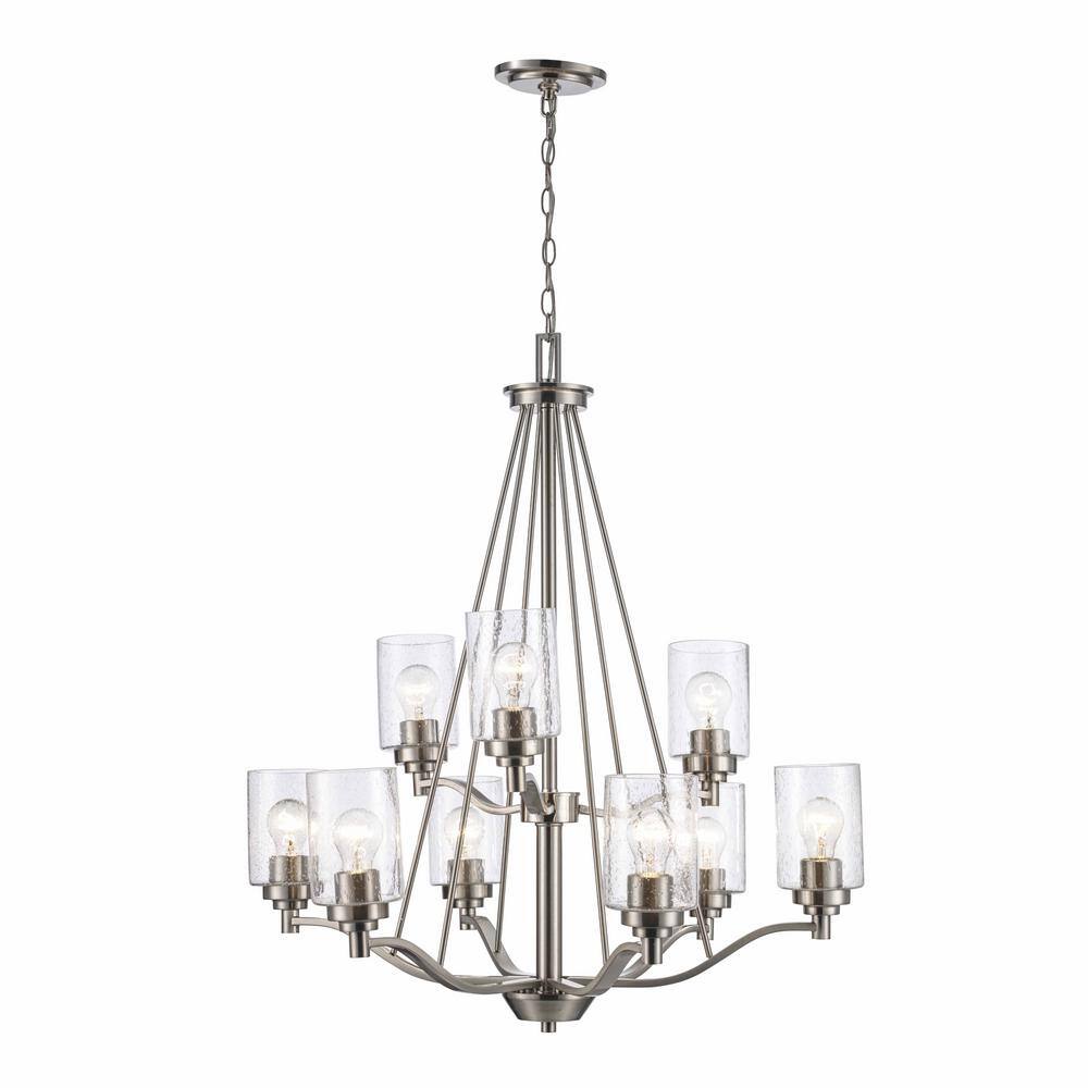 Simi Modern Brushed Nickel 9-Light Chandelier with Seeded Glass Shades