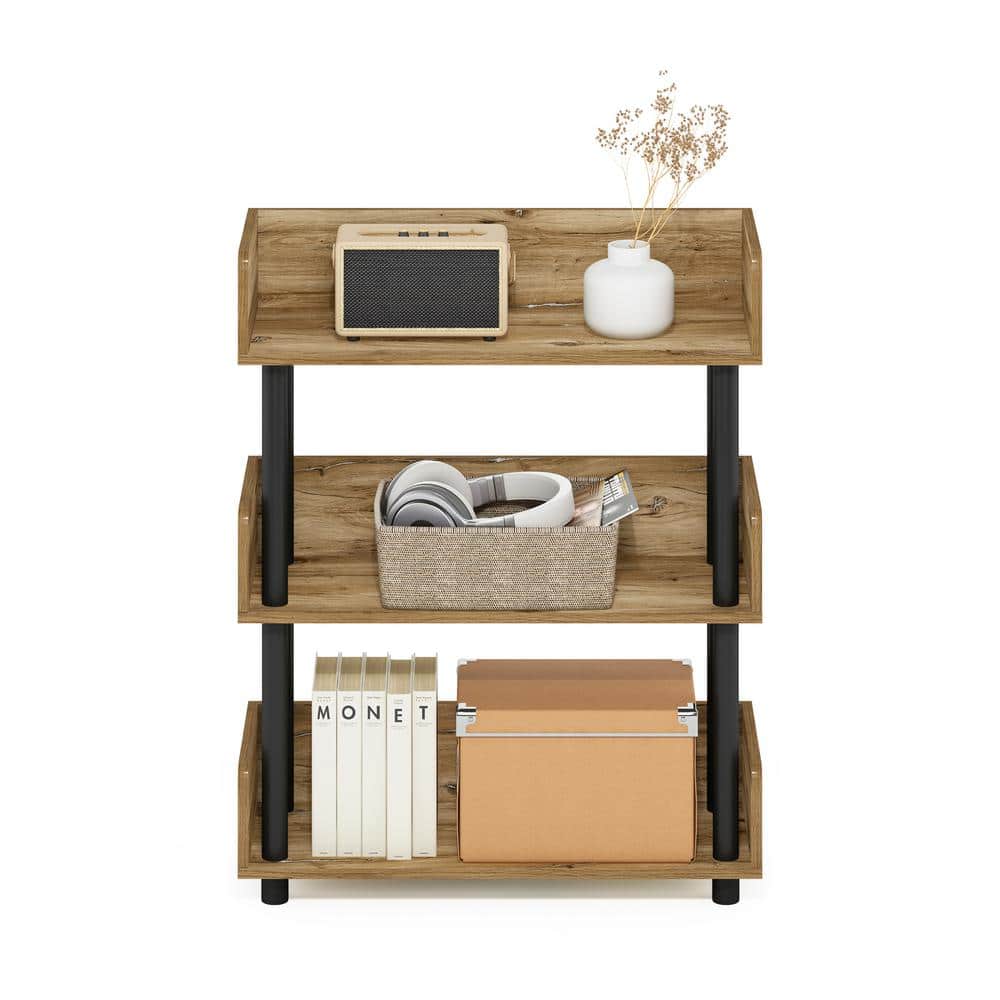 Flagstaff Oak and Black 3-Tier Freestanding Display Rack