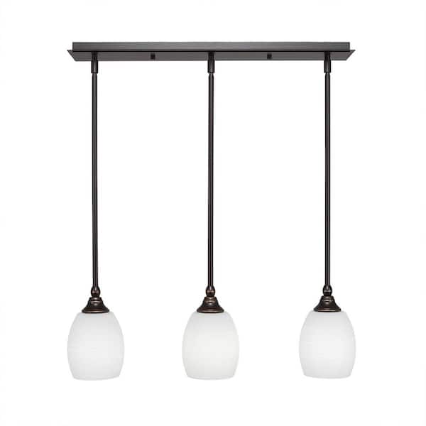 Unbranded Livingston 100-Watt 3 Light Dark Granite Linear Pendant Light with 5 in. White Linen Glass Shades No Bulbs Included