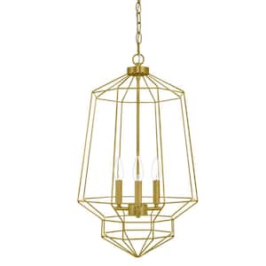 Winfield 3-Light Gold Caged Chandelier Light Fixture with Geometric Metal Shade