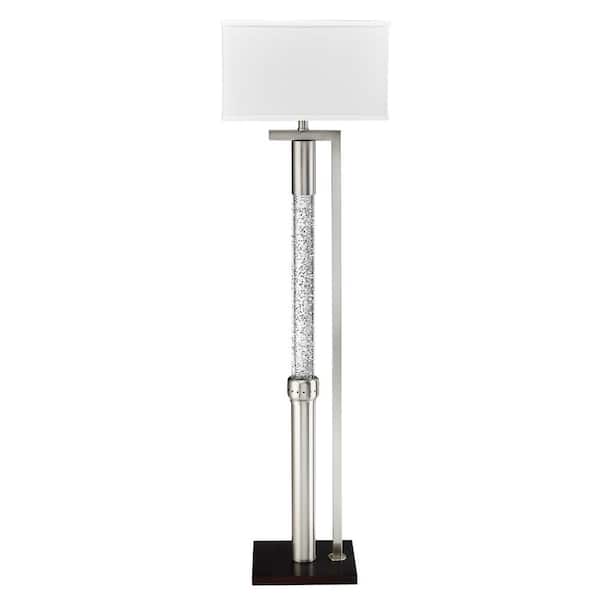 EVERGLADE HOME Jones 58 in. Satin Nickel Floor Lamp with Glass Tube and Fabric Shade LXH11760