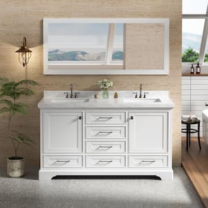 60 in. W x 21.7 in. D x 33.5 in. H Double Sink Freestanding Bath Vanity in White with White Ceramic Top