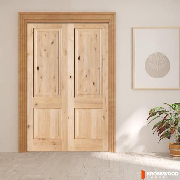 Krosswood Doors 60 in. x 80 in. Rustic Knotty Alder 2-Panel Square