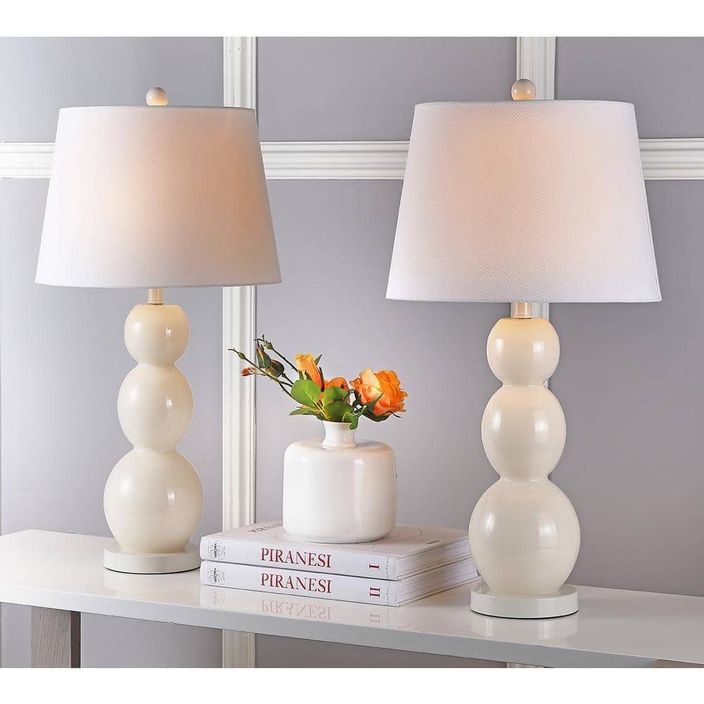 Light Grey Glass 3-Sphere Table Lamp Set with Cotton Shade