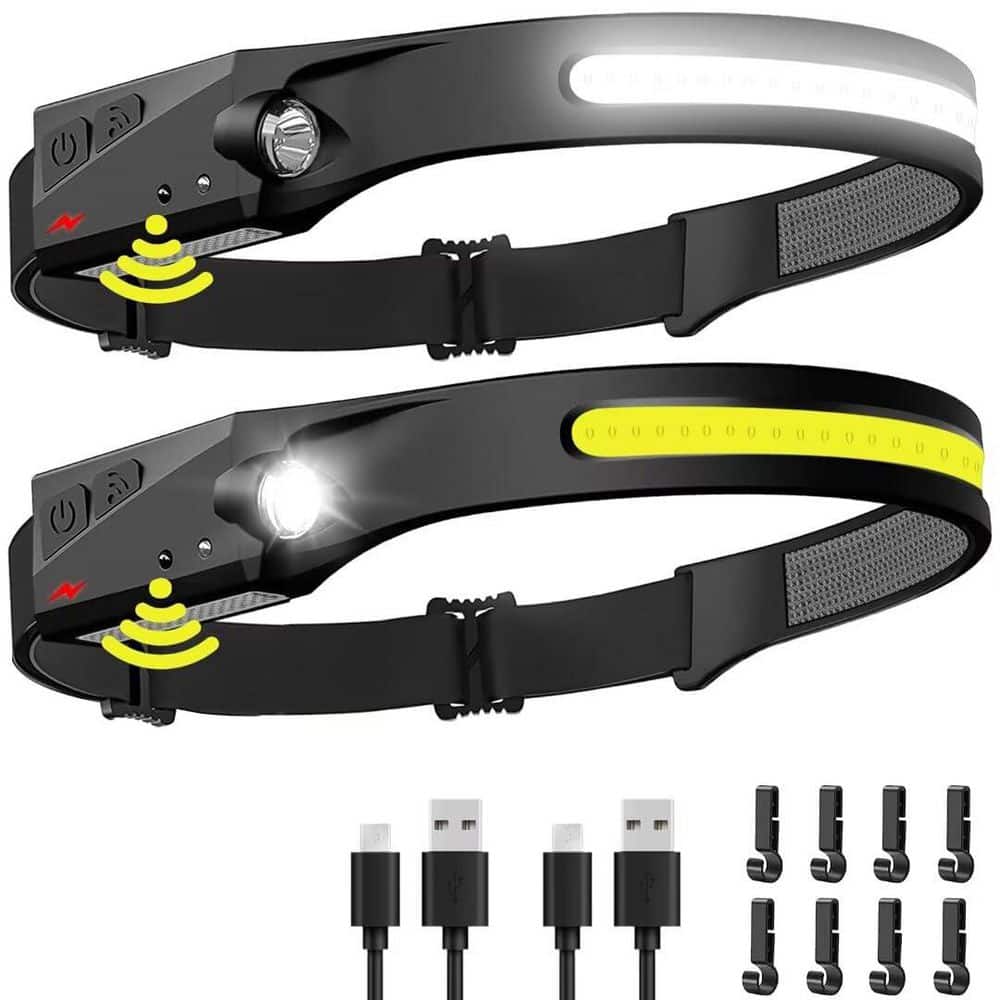 2-Pieces 3.7 Volt Rechargeable Headlamp,230° Wide Beam Waterproof Head Lamp LED with Motion Sensor for Running Repairing price history on PriceWatchPro