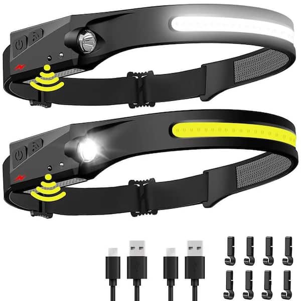 2-Pieces 3.7 Volt Rechargeable Headlamp,230° Wide Beam Waterproof Head Lamp LED with Motion Sensor for Running Repairing