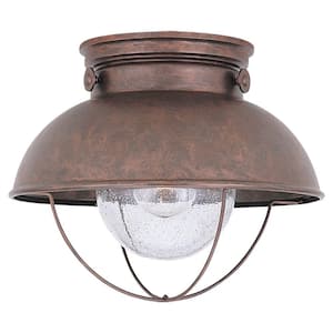 Sebring 11.25 in. W. 1-Light Weathered Copper Industrial Nautical Outdoor Ceiling Fixture
