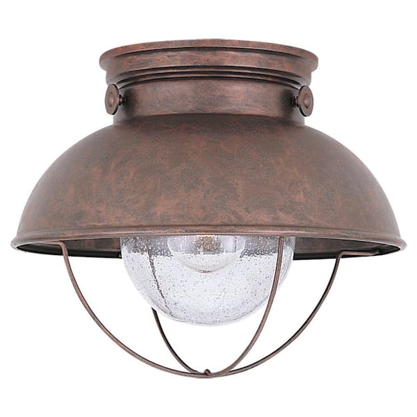 Generation Lighting Sebring 11.25 in. W. 1-Light Weathered Copper Industrial Nautical Outdoor Ceiling Fixture