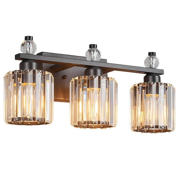 Home Lighting 19 in. 3-Light Painted Sand Black Vanity Light with Clear Crystal Shade and No Bulbs Included