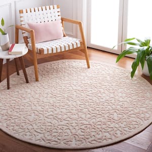 Trace Ivory/Pink 6 ft. x 6 ft. Distressed Floral Round Area Rug