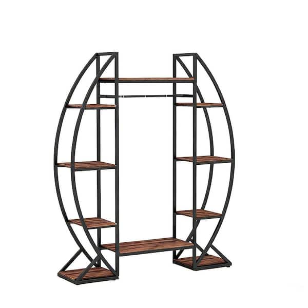 10-Tier Brown Black Metal Plant Stand Shelf with Grow Lights Indoor (63 in. H)