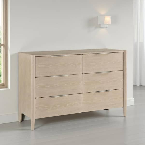 Maty Walnut Brown and Gold 6 Drawer 17.25 in. Dresser without Mirror