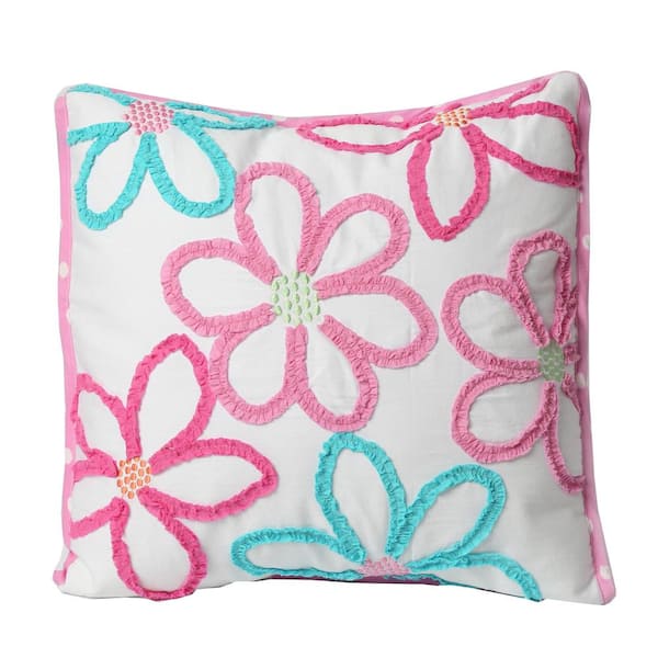 Tiffany Pink Garden 3-Piece Pink, Blue, White Floral Cotton Polyester Decor  Throw Pillow Set (Set of 3)