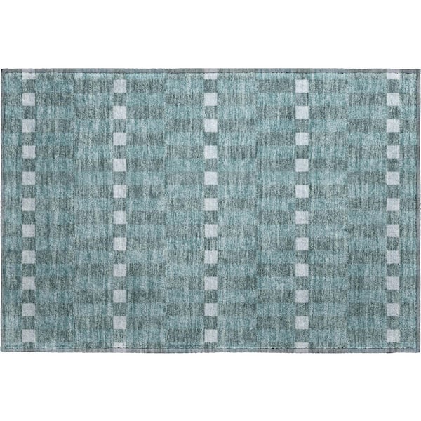 Mayfield Premium Machine Washable Abstract AMF2547 Teal 2 ft. x 3 ft. Accent Rug