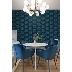 StrawFlower Blue Aqua Matte Vinyl Peel and Stick Wallpaper Sample