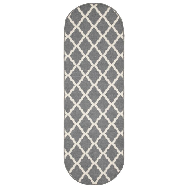 Ottomanson Glamour Collection Non-Slip Rubberback Moroccan Trellis Design 2x5 Indoor Oval Runner Rug,1 ft. 8 in. x4 ft. 11 in.,Gray