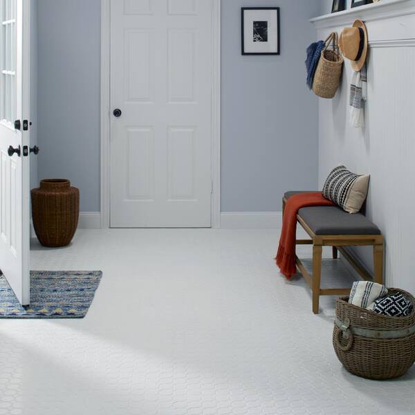 Octagon and Dot Matte White with White Dot 4 in. x 4 in. Glazed Ceramic Mosaic Tile Sample