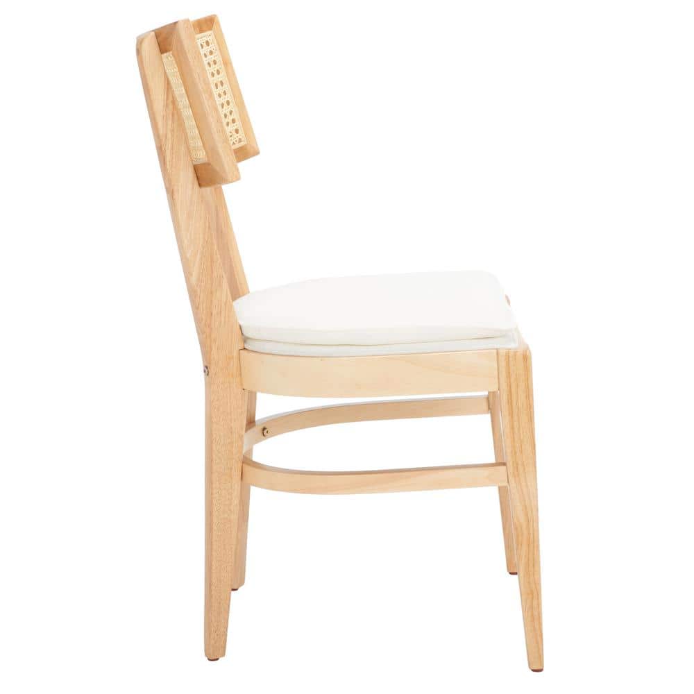 Natural Wood and Cane Upholstered Side Chair