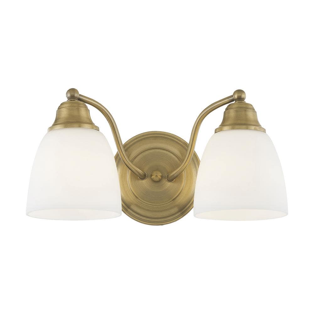 Somerville Antique Brass 2-Light Vanity with Satin Opal White Glass