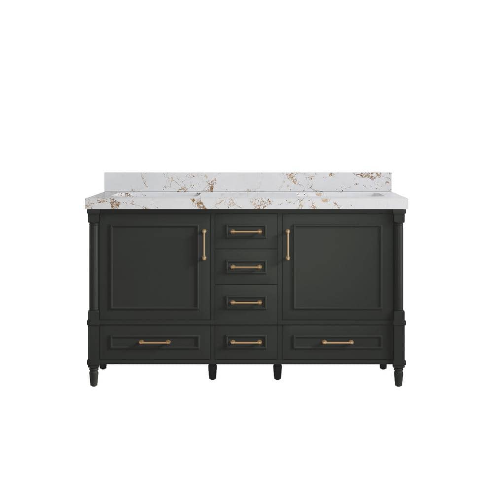 Hudson 60 in. Double Sink Freestanding Black Top Bath Vanity with Viola Gold Quartz Top Unassembled price history on PriceWatchPro