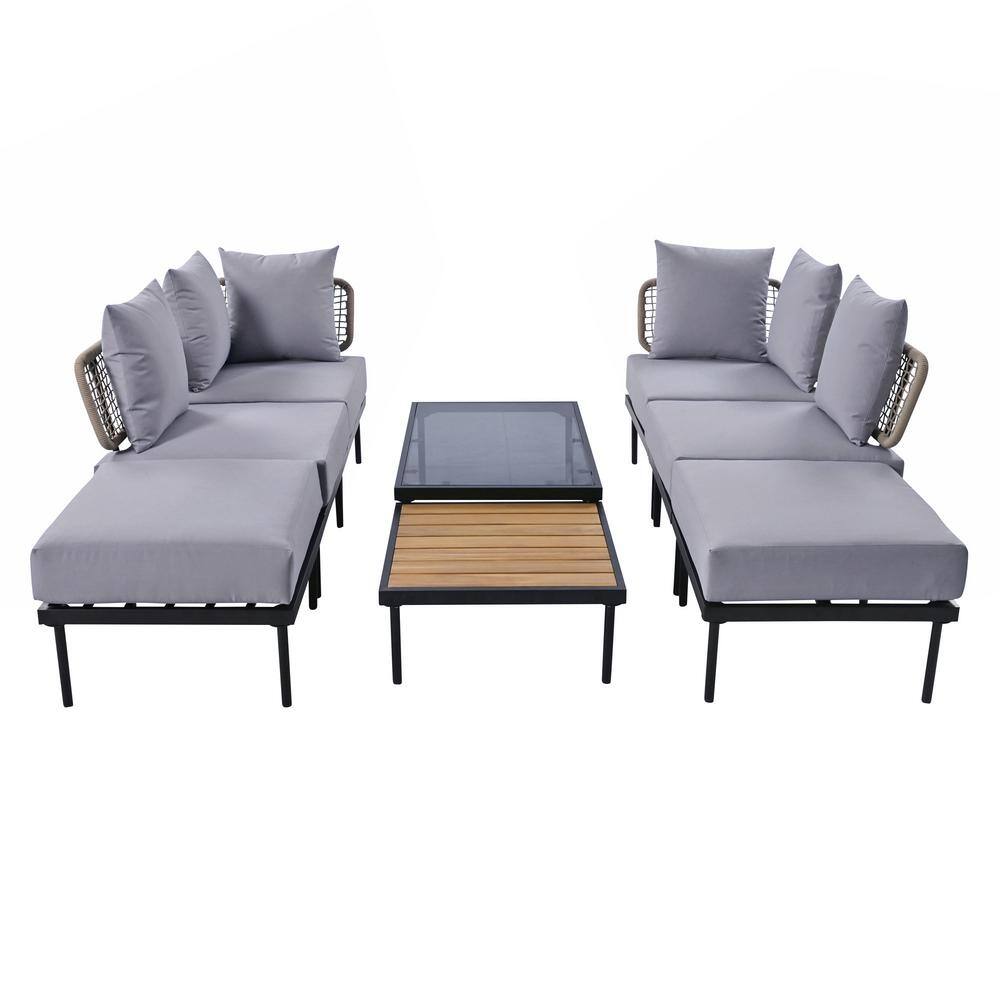 8-Piece Light Grey Steel Patio Sectional Sofa Set with Cushions