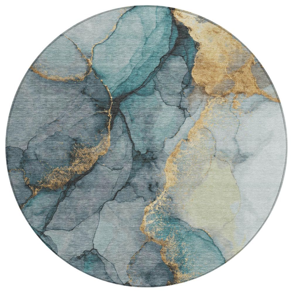 Chantille Machine Washable Indoor/Outdoor Abstract ACN2590 Teal 8 ft. x 8 ft. Round Rug price history on PriceWatchPro