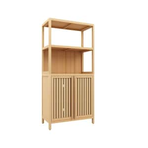 13 D x 24 W x 52 in. H Brown Freestanding Bamboo Storage Bathroom Cabinet with 2 Doors