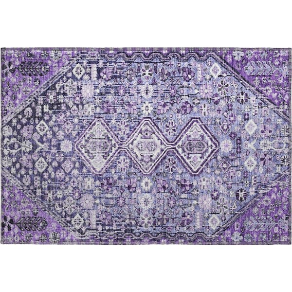 Mayfield Premium Machine Washable Abstract AMF1834 Purple 2 ft. x 3 ft. Area Rug