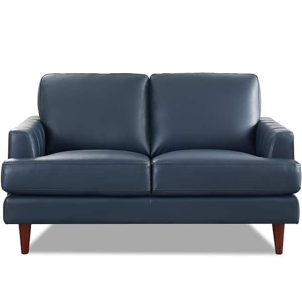 Unbranded Cassia 57 in. Navy Blue Solid Top Grain Leather 2-Seater Loveseat with Removable Cushions