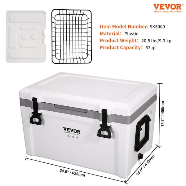 VEVOR Insulated Portable Cooler, 52 Qt. Holds 50 Cans, Ice