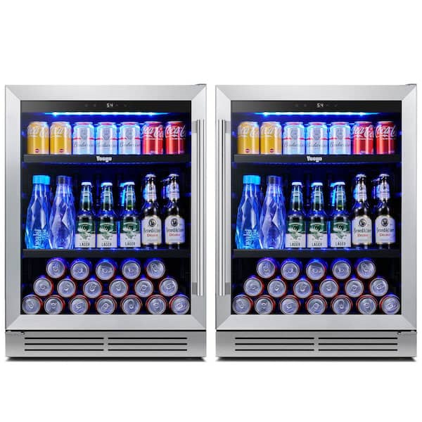 48 in. 280-Cans Dual Zone Beverage Cooler Side-by-Side Refrigerator in Stainless Steel Built-In or Freestanding