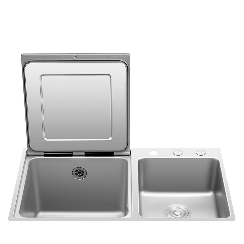 FOTILE 18 in. 3 in. 1-Counter-top Mounted Sink and Left Dishwasher Combination System in Stainless and Black with Produce Cycle