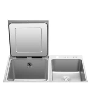 18 in. 3 in. 1-Counter-top Mounted Sink and Left Dishwasher Combination System in Stainless and Black with Produce Cycle