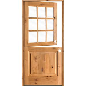32 in. x 80 in. Farmhouse Knotty Alder Left-Hand/Inswing 9 Lite Clear Glass Clear Stain Dutch Wood Prehung Front Door