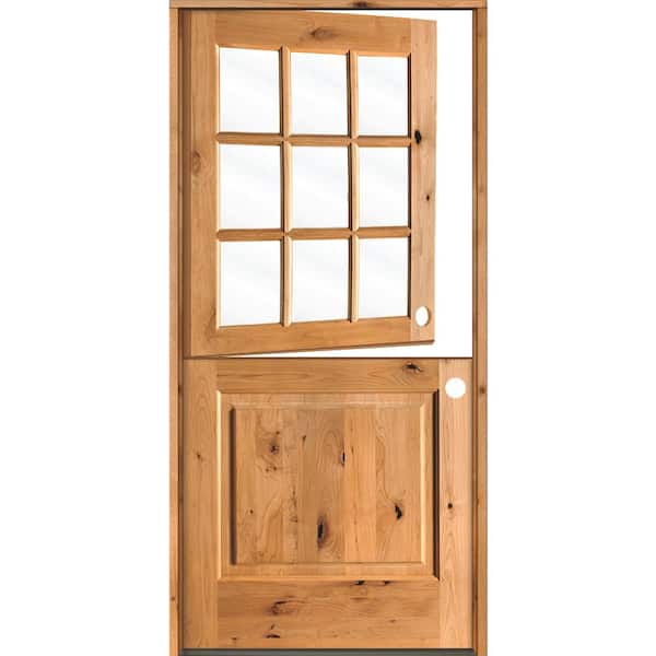 Krosswood Doors 36 in. x 80 in. Farmhouse Knotty Alder Left-Hand/Inswing 9 Lite Clear Glass Clear Stain Dutch Wood Prehung Front Door