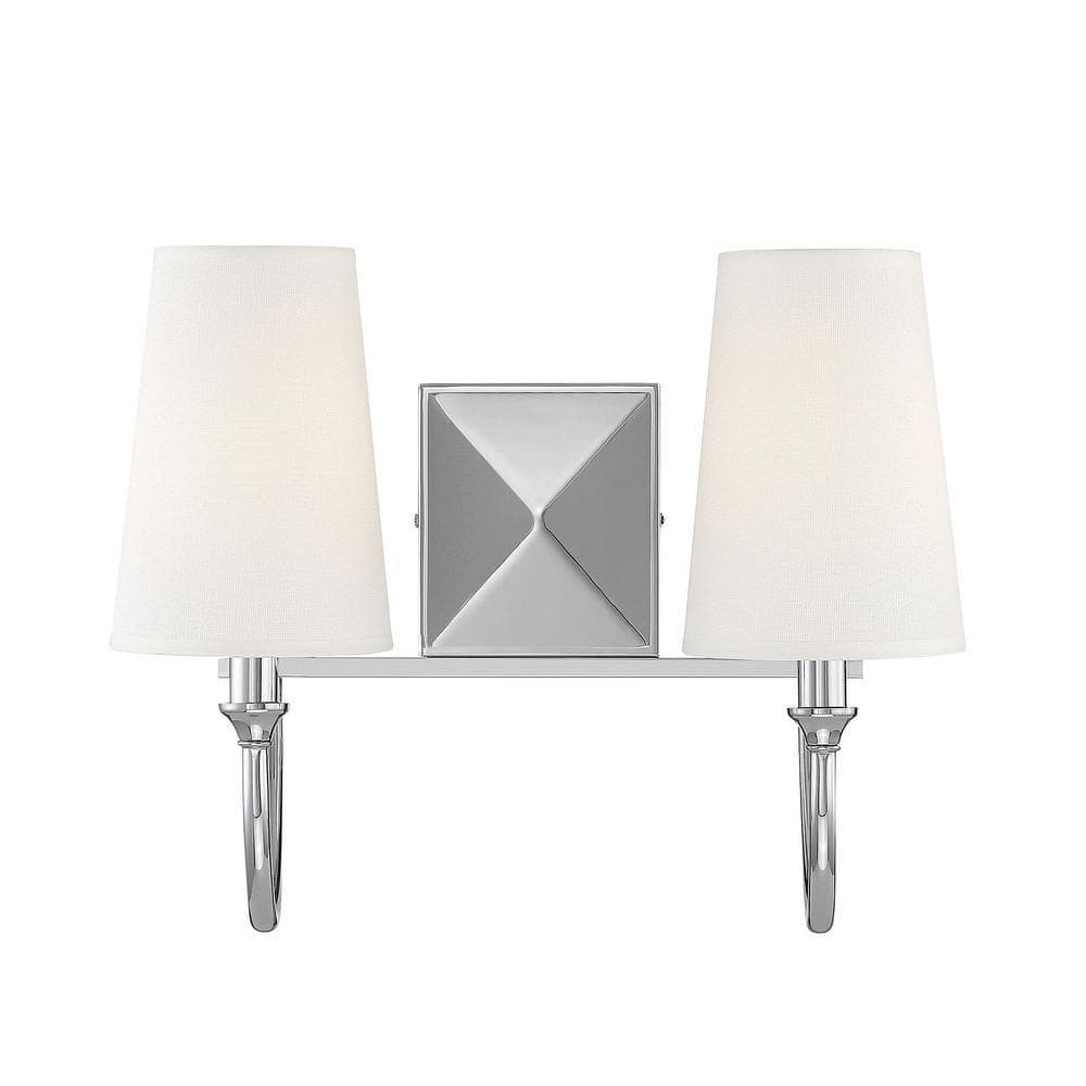 Cameron Polished Nickel Vanity Light with White Fabric Shades