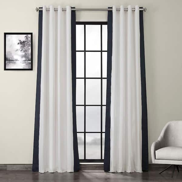 Exclusive Fabrics & Furnishings Fresh Popcorn & Polo Navy Solid Grommet Light Filtering Curtain - 50 in. W x 108 in. L (1 Panel)