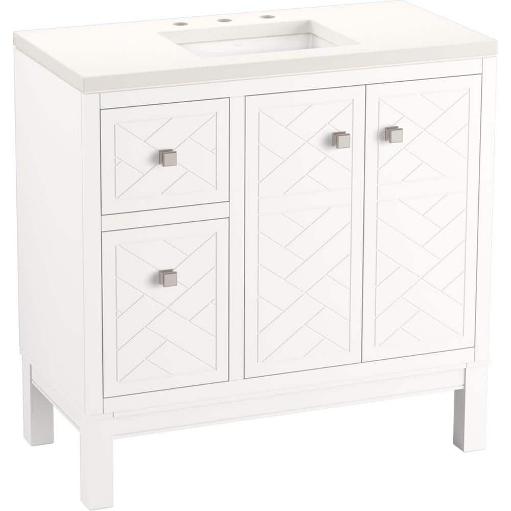 Beauxline Traditional 36-Inch White Quartz Bathroom Vanity Set
