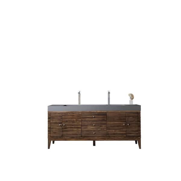 James Martin Vanities Linear 72.5 in. W x 19 in. D x 34.3 in. H Bathroom Vanity in Mid Century Walnut with Dusk Grey Glossy Composite Top