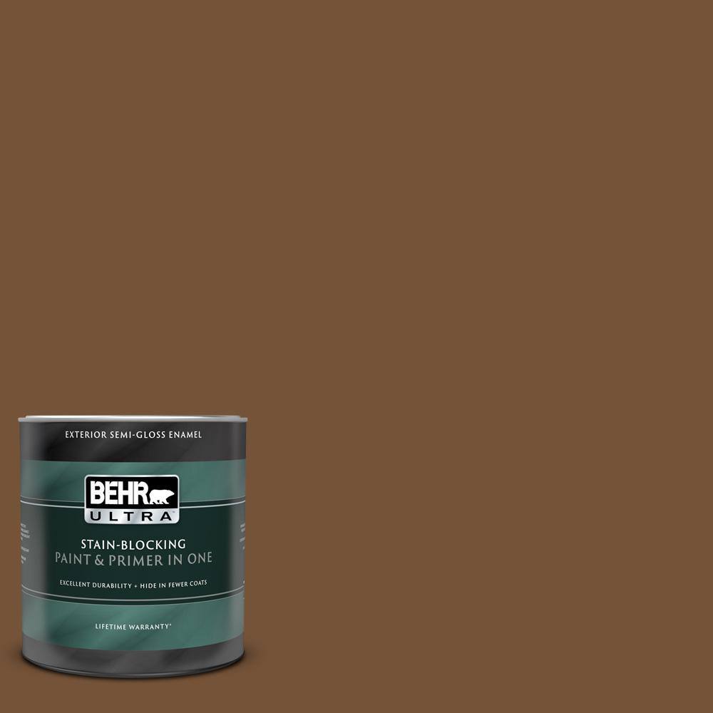 BEHR ULTRA 1 qt. #290F-7 Wooden Cabin Semi-Gloss Enamel Exterior Paint ...