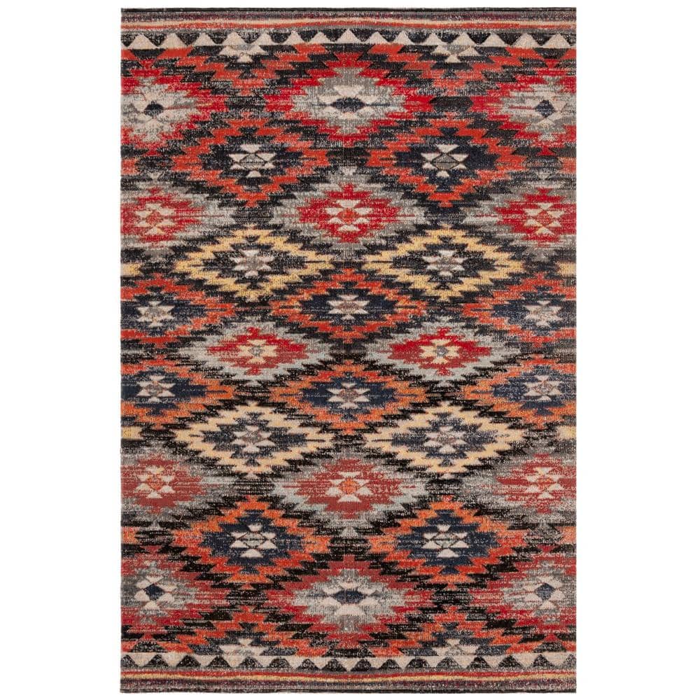 Rust and Multi Geometric 6' x 9' Synthetic Area Rug