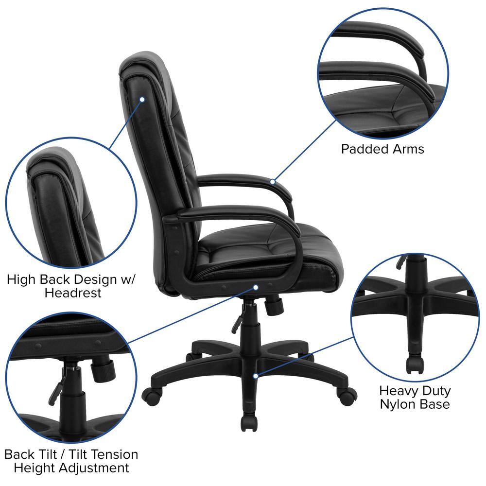 Executive High-Back LeatherSoft Swivel Chair with Lumbar Support, Black
