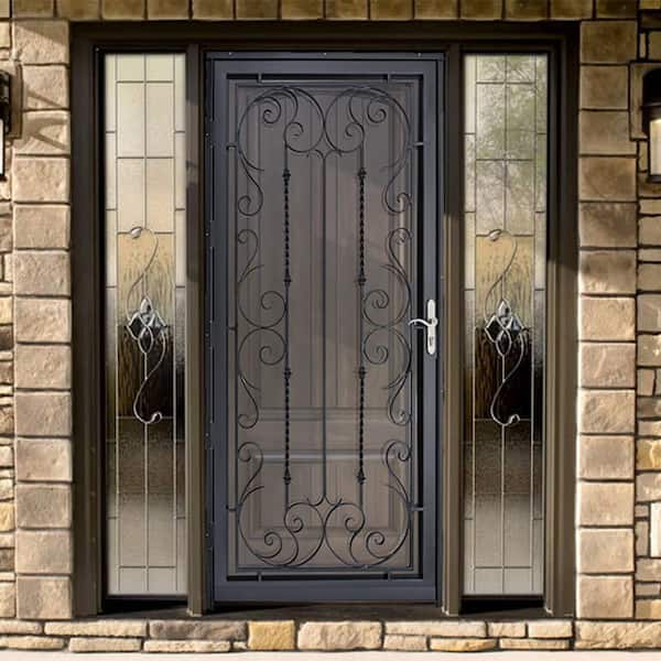 Palermo 36 in. x 80 in. Black Full View Wrought Iron Security Storm Door with Reversible Hinging