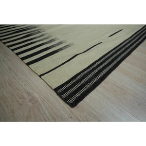 Beige/Brown Hand-Woven Wool Modern Flat Modern Weave Rug, 7'9 x 9'9, Area Rug