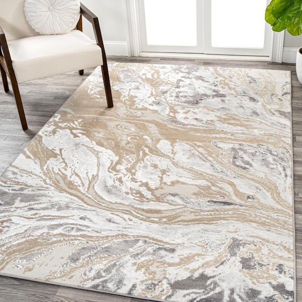 JONATHAN Y Swirl Marbled Abstract Beige/Gray/Ivory 8 ft. x 10 ft. Area Rug